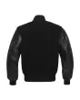 Black Wool American Varsity Jacket with Black Vinyl Sleeves - Back View