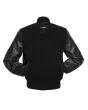 Black Wool American Varsity Jacket with Black Vinyl Sleeves - Front View