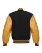 Black Wool American Varsity Jacket with Gold Vinyl Sleeves - Back View