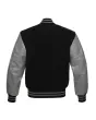 Black Wool American Varsity Jacket with Grey Vinyl Sleeves - Back View