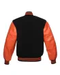 Black Wool American Varsity Jacket with Orange Vinyl Sleeves - Back View