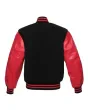 Black Wool American Varsity Jacket with Red Vinyl Sleeves - Back View