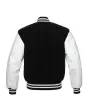 Black Wool American Varsity Jacket with White Vinyl Sleeves - Back View