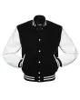 Black Wool American Varsity Jacket with White Vinyl Sleeves - Front View