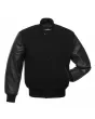 Stylish Black Wool & Cowhide Leather American Varsity Jacket - Front View
