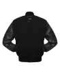 Black Wool & Cowhide Leather American Varsity Jacket - Front View