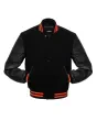 Black Wool Body American Varsity Jacket with Black Leather Sleeves - Front View