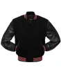 Black Wool Body American Varsity Jacket with Black Leather Sleeves - Front View