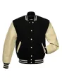 Cream Leather Sleeves American Varsity Jacket - Front View