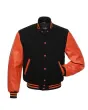Orange Leather Sleeves American Varsity Jacket - Front View