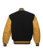Black Wool and Gold Cowhide Leather American Varsity Jacket - Back View