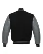 Black Wool and Grey Cowhide Leather American Varsity Jacket - Back View