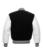 Black Wool and White Cowhide Leather American Varsity Jacket - Back View