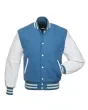 White Leather Sleeves American Varsity Jacket - Front View