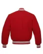 Crimson Classic Wool Varsity Jacket: Back view showcasing the rich crimson hue and the embroidered details, offering a glimpse of the jacket's stylish design from behind.