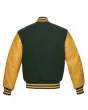 Forest Green Wool and Gold Leather American Varsity Jacket - Back View