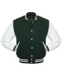 Forest Green Wool and White Leather American Varsity Jacket - Front View