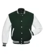 Forest Green and White Striped Cowhide Leather Varsity Jacket - Front View