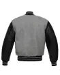 Grey Wool Body Varsity Jacket - Back View