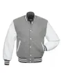 White Leather Sleeves American Varsity Jacket - Front View
