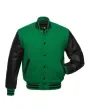 Kelly Green and Black Striped Cowhide Leather Varsity Jacket - Front View