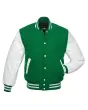 Kelly Green and White Striped Cowhide Leather Varsity Jacket - Front View