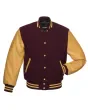 Gold Leather Sleeves American Varsity Jacket - Front View