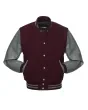 Maroon Wool Body American Varsity Jacket with Grey Leather Sleeves - Front View