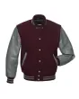 Grey Leather Sleeves American Varsity Jacket - Front View