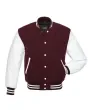 White Leather Sleeves American Varsity Jacket - Front View
