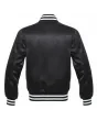 Midnight Monochrome Satin Bomber Jacket: Back view displaying the monochrome satin fabric, providing a glimpse of the jacket's design and detailing from behind.
