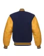 Navy Blue Wool American Varsity Jacket with Gold Vinyl Sleeves - Back View
