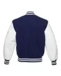 Navy Blue Wool American Varsity Jacket with White Vinyl Sleeves - Back View