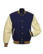 Cream Leather Sleeves American Varsity Jacket - Front View