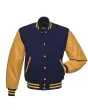 Gold Leather Sleeves American Varsity Jacket - Front View