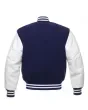 Navy Blue Wool and Cowhide Leather American Varsity Jacket - Back View