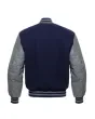 Navy Blue Wool and Cowhide Leather American Varsity Jacket - Back View