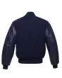 Navy Blue Wool and Cowhide Leather American Varsity Jacket - Back View