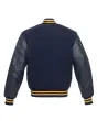 Navy Blue Wool and Cowhide Leather American Varsity Jacket - Back View