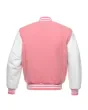 Pink Wool and White Leather American Varsity Jacket - Back View