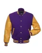 Gold Leather Sleeves American Varsity Jacket - Front View