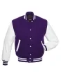 White Leather Sleeves American Varsity Jacket - Front View