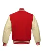 Red Wool and Cream Cowhide Leather American Varsity Jacket - Back View