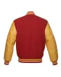 Red Wool and Gold Cowhide Leather American Varsity Jacket - Back View