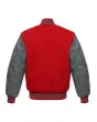 Red Wool and Grey Cowhide Leather American Varsity Jacket - Back View