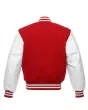Red Wool and White Cowhide Leather American Varsity Jacket - Back View