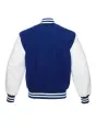 Royal Blue Wool American Varsity Jacket with White Vinyl Sleeves - Back View