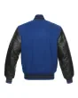Royal Blue Wool and Black Cowhide Leather American Varsity Jacket - Back View