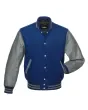 Grey Leather Sleeves American Varsity Jacket - Front View