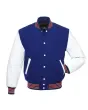 White Leather Sleeves American Varsity Jacket - Front View